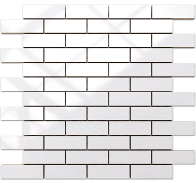 Ceramic mosaic on mesh for bathroom or kitchen 298mm x 334mm - White brick