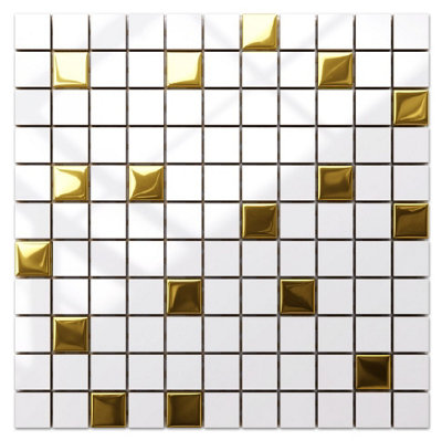Ceramic mosaic on mesh for bathroom or kitchen 300mm x 300mm - Metallic gold