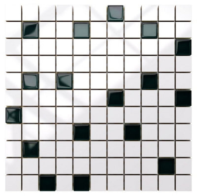 Ceramic mosaic with glass inserts on mesh for bathroom or kitchen 300mm x 300mm - Green bottle