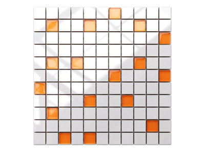 Ceramic mosaic with glass inserts on mesh for bathroom or kitchen 300mm x 300mm - Mandarin