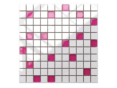 Ceramic mosaic with glass inserts on mesh for bathroom or kitchen 300mm x 300mm - White-Peony