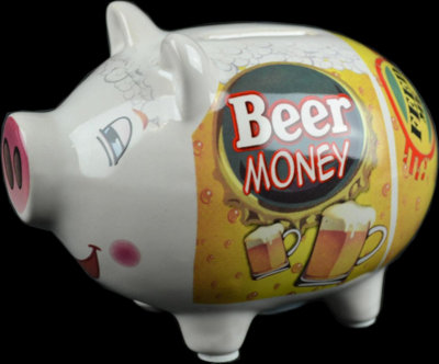 Ceramic Piggy Bank Money Box Secure Safe Savings Cash Coins Novelty Drink Fund