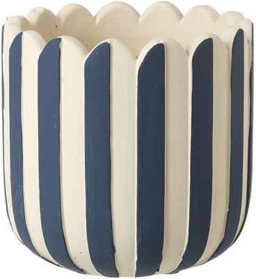 Ceramic Planter Pot 11cm Blue & White Striped Indoor & Outdoor Flowers ...