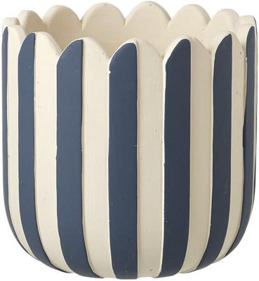 Ceramic Planter Pot 14cm Blue & White Striped Indoor & Outdoor Flowers ...
