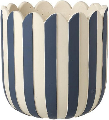 Ceramic Planter Pot 17cm Blue & White Striped Indoor & Outdoor Flowers ...