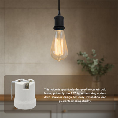 Ceramic Porcelain E27 Lamp Holder White Screw In Light Bulb Socket with ...