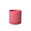Ceramic Ridged Design Plant Pot With Saucer. Pink - H13.5 cm