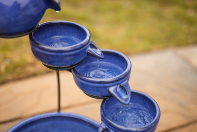 Ceramic Royal Blue Solar Powered Garden Water Feature with Glazed Effect
