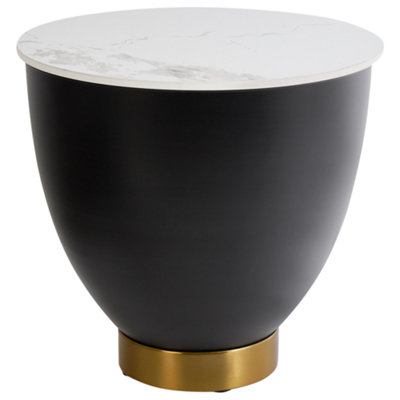 Ceramic Side Table with Storage Black NADINE