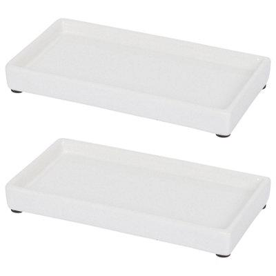 Ceramic Soap Dispenser Trays - White - Pack of 2