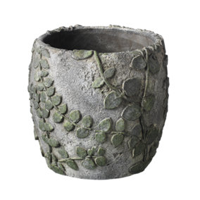 Ceramic Stone Effect Leafy Vine Design Plant Pot. Indoor or Outdoor Use. No Drainage Holes (Dia) 14 cm
