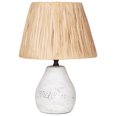 Ceramic Table Lamps Pair with White and Natural Cone Paper Shades, Distressed Finish, 31cm H
