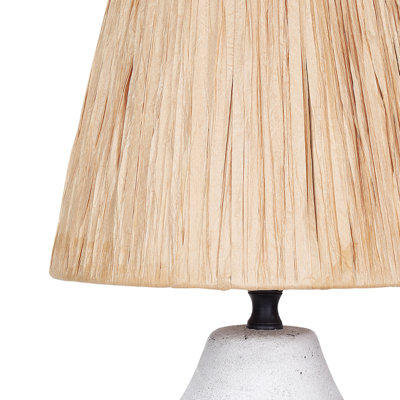 Ceramic Table Lamps Pair with White and Natural Cone Paper Shades, Distressed Finish, 31cm H
