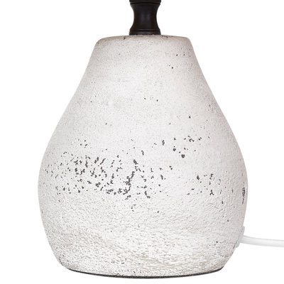 Ceramic Table Lamps Pair with White and Natural Cone Paper Shades, Distressed Finish, 31cm H