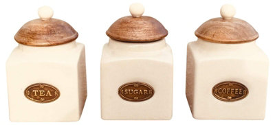 Cream ceramic tea store coffee sugar canisters