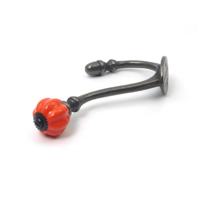 Ceramic Tipped Shabby Chic Cast Iron Coat Hook 125mm (Orange) - Pack of 4 Hooks