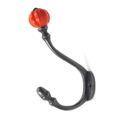 Ceramic Tipped Shabby Chic Cast Iron Coat Hook 125mm (Orange) - Pack of 4 Hooks - 4