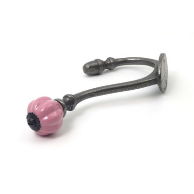 Ceramic Tipped Shabby Chic Cast Iron Coat Hook 125mm (Pink) - Pack of 4 Hooks