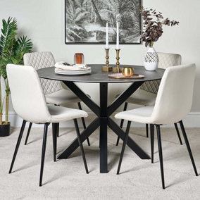 Ceramic top stone effect round modern dining table Eastcote Round Dining Table - Black