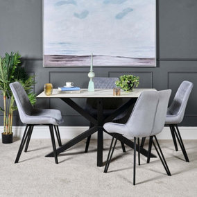 Ceramic white stone effect dining table with metal legs modern style Eastcote 135cm Dining Table - White
