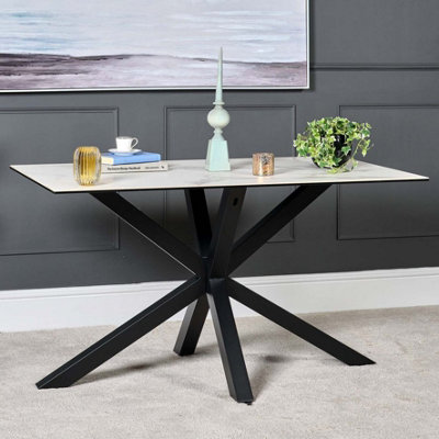 Ceramic white stone effect dining table with metal legs modern style Eastcote 135cm Dining Table ...