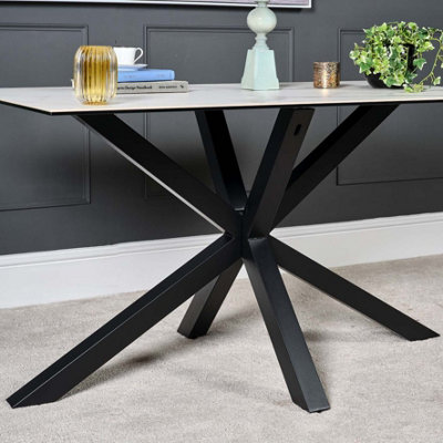 Ceramic white stone effect dining table with metal legs modern style Eastcote 135cm Dining Table ...