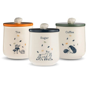 Ceramic Woodland Tea Coffee Sugar Canister Set
