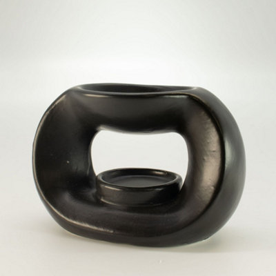 Ceramic Zen Oil Burner Oval Pebble Matt Black Diffuser
