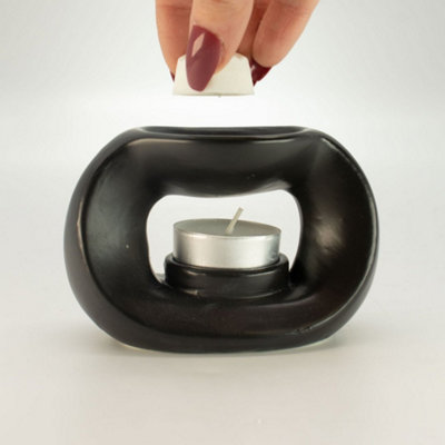 Ceramic Zen Oil Burner Oval Pebble Matt Black Diffuser