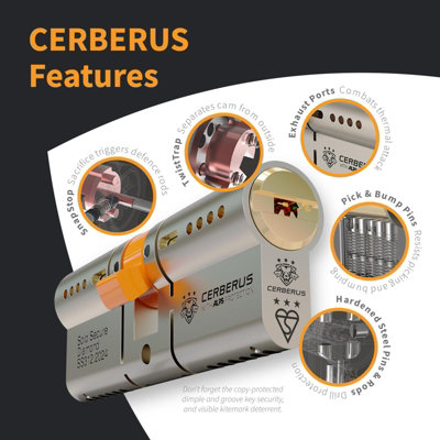 CERBERUS TS007 3-Star Euro Cylinder SSD Door Lock - 40/55 (95mm)