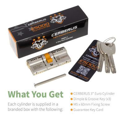 CERBERUS TS007 3-Star Euro Cylinder SSD Door Lock - 45/45 (90mm)