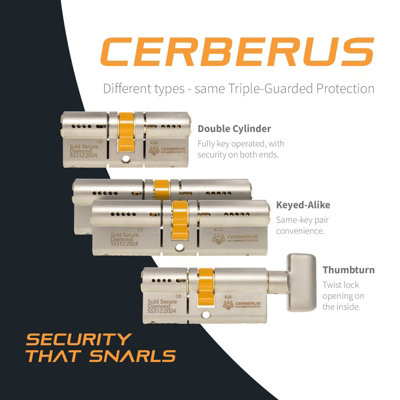 CERBERUS TS007 3-Star Thumbturn Euro Cylinder SSD Door Lock - 35