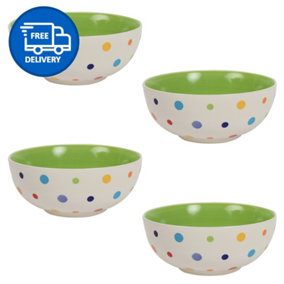 Cereal Bowls Stoneware Hand Painted Polka Dot Set of 4 Bowls by Laeto House & Home - INCLUDING FREE DELIVERY
