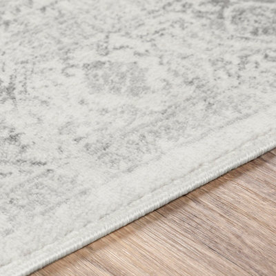 CEREN Round Vintage Traditional Oriental Boho Cream Area Rug 200 x 200 cm