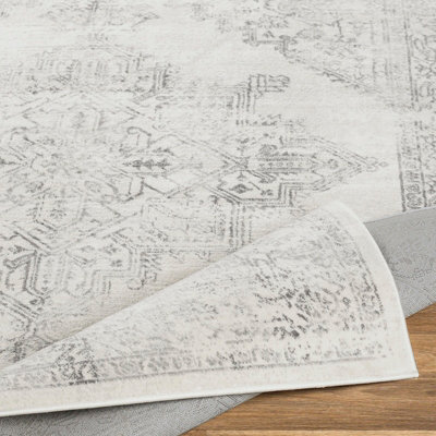 CEREN Round Vintage Traditional Oriental Boho Cream Area Rug 200 x 200 cm