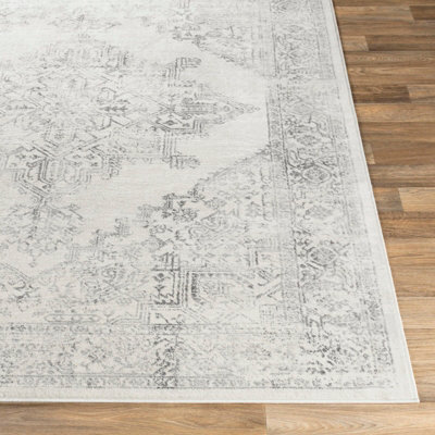 CEREN Round Vintage Traditional Oriental Boho Cream Area Rug 200 x 200 cm