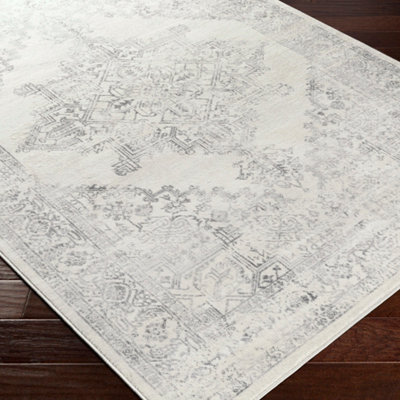 CEREN Round Vintage Traditional Oriental Boho Cream Area Rug 200 x 200 cm