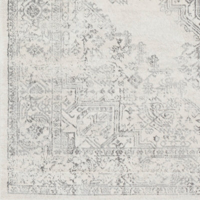 CEREN Round Vintage Traditional Oriental Boho Cream Area Rug 200 x 200 cm
