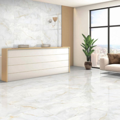 Cereza Gold Polished Onyx Effect Wall And Floor Porcelain Tiles 60cmx60cm   - Sample Tile