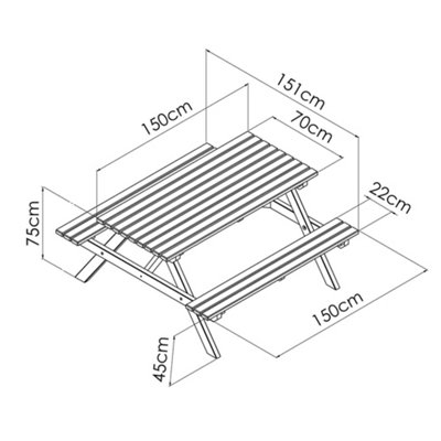 Cerland Alma 6 Seater Wooden Picnic Table 5ft - Pressure Treated - 3