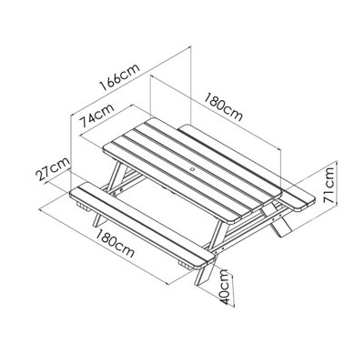 Cerland Matisse 6 Seater Wooden Picnic Table 6ft - Pressure Treated - 3