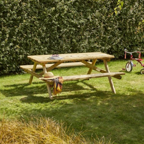 Cerland Romane 6 Seater Wooden Picnic Table with Folding Benches 6ft - Pressure Treated