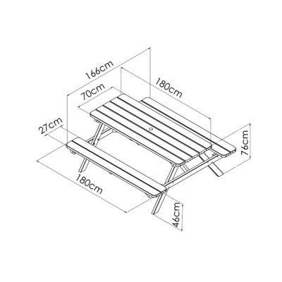 Cerland Romane 6 Seater Wooden Picnic Table with Folding Benches 6ft - Pressure Treated - 3