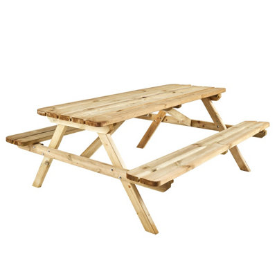 Cerland Romane 6 Seater Wooden Picnic Table with Folding Benches 6ft - Pressure Treated - 4
