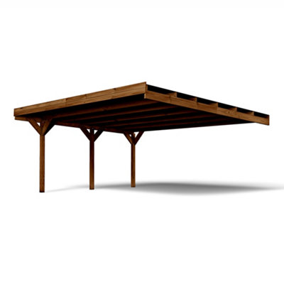Cerland Victor Wall Mounted Double Wooden Carport 6 x 5m with Galvanised Concrete-in Feet