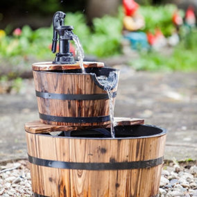 Certikin Heissner 2-Tier Wooden Barrel Water Feature with Hand Pump 016591-00