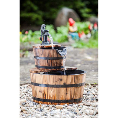 Certikin Heissner 2-Tier Wooden Barrel Water Feature with Hand Pump 016591-00