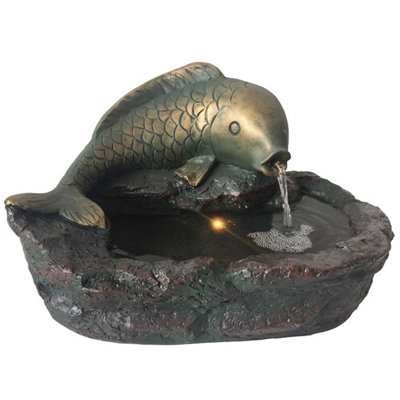 Certikin Heissner Bronze Fish Statue Water Feature with Pump and Light ...