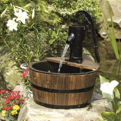 Certikin Heissner Single Wooden Barrel & Hand Pump Water Feature 016596 ...