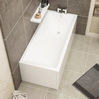 Cesar 1600 x 700mm Acrylic Square Edged Single Ended White Straight Bath Square Screen with Towel Rail & Front Panel